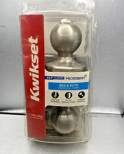 Door Knob Brushed Nickel Kwikset Entry Keyed Handle Bath Bed Model 93001-875