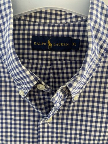Ralph Lauren Mens Blue White Checked Long Sleeve Cotton Button Up Shirt Logo XL - Picture 5 of 5