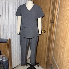 Koi Basics Women  s Scrub Set Shirt Lg Pants Lg Gray Stretch Comfort Pockets