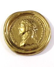 Vintage Heavy Brass Roman Style Laurel Wreath Medallion Paperweight 65mm