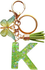Cute Initial Letter Keychains for Women Girls Tassel Butterfly Pink Purple Green