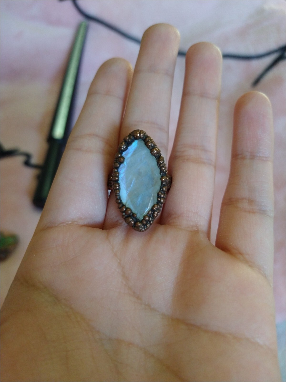 Rainbow Moonstone Copper Electroformed Ring 6.75 - image 7