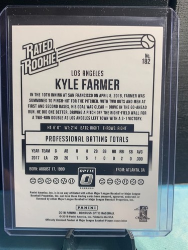 2018 Panini Chronicles - Optic Rated Rookies Kyle Farmer #182 (RC) - Picture 4 of 4