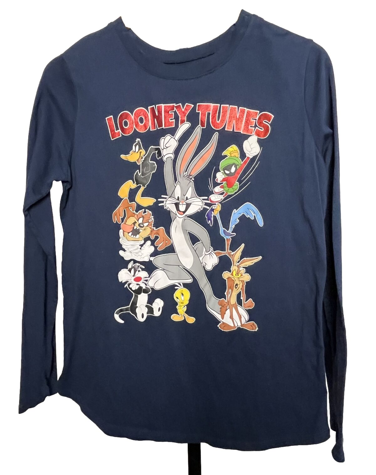 Looney Tunes Bugs Bunny Blue Long Sleeve T-Shirt for Women Size Large Cartoon Geek Tee