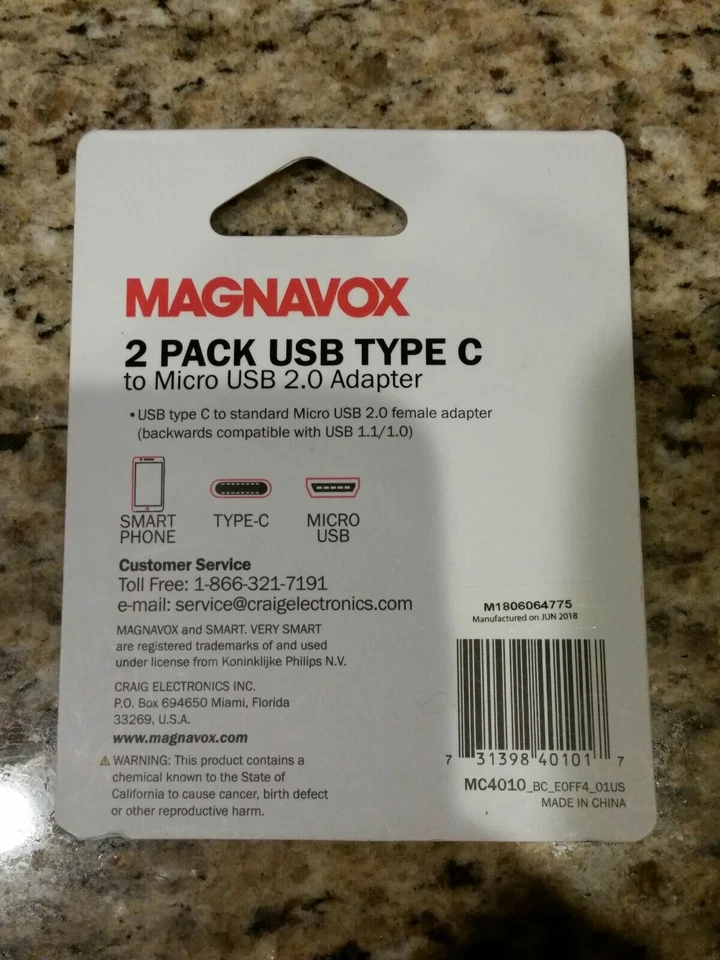 Magnavox 2-Pack USB Type C to Micro USB 2.0 Adapter *NEW* - Image 4 of 4