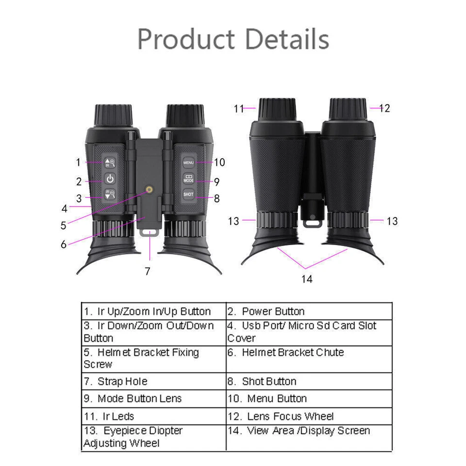 NV8300 8X Zoom IR Night Vision Binoculars 3D 4K Head Mounted Goggles Hunting - Image 4 of 4