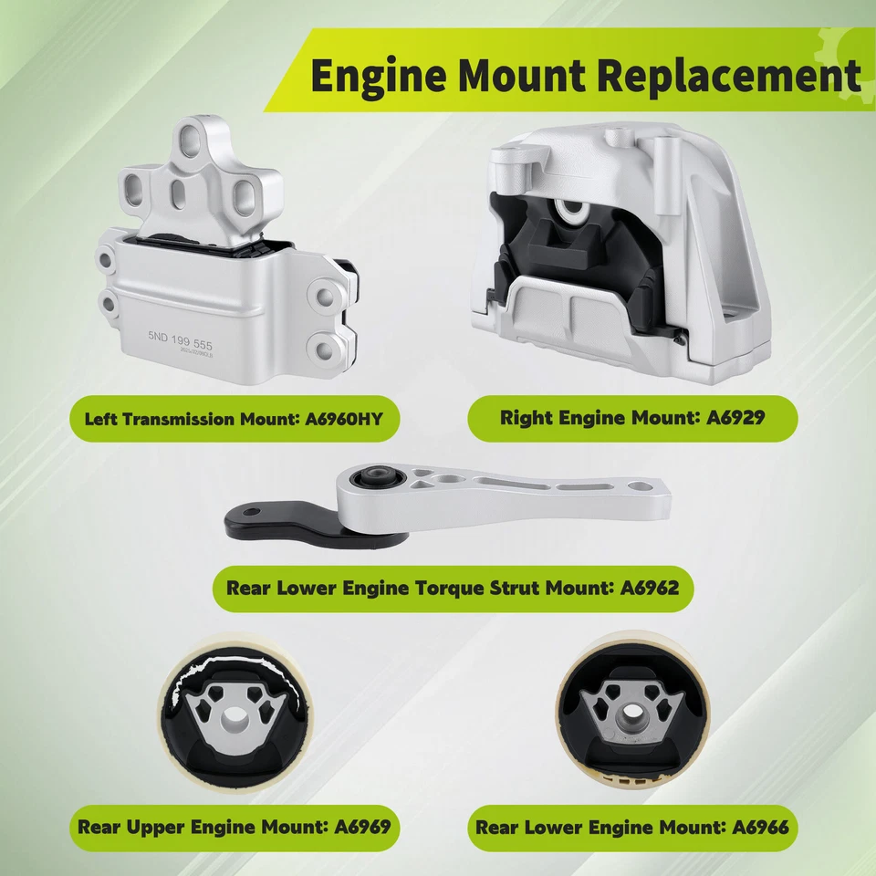 Комплект из 5 креплений двигателя и трансмиссии для Volkswagen Jetta 2,0 л 2009-2015 годов выпуска - Изображение 2 из 4