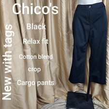 New With Tag Chico's Size 0 Black Crop Relax Fit Cargo Pants