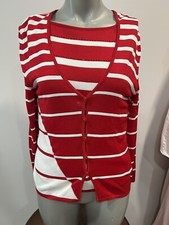 Escada Red  White Striped Sweater Twin Set With Metallic Threads.Sz.36