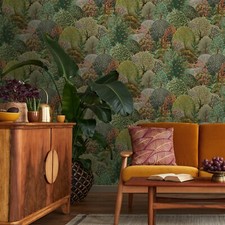 Green Tree Tapestry Wallpaper Nature Forest Woodland Floral Feature Wall Hallway