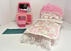 Vintage 1987 Barbie SWEET ROSES Bed & Vanity w/Clock & many extras!