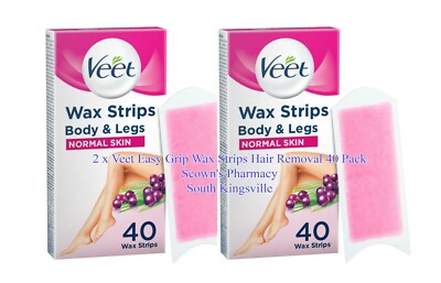 2 x Veet Easy Grip Wax Strips Hair Removal Body & Legs - Normal Skin 40 Pack