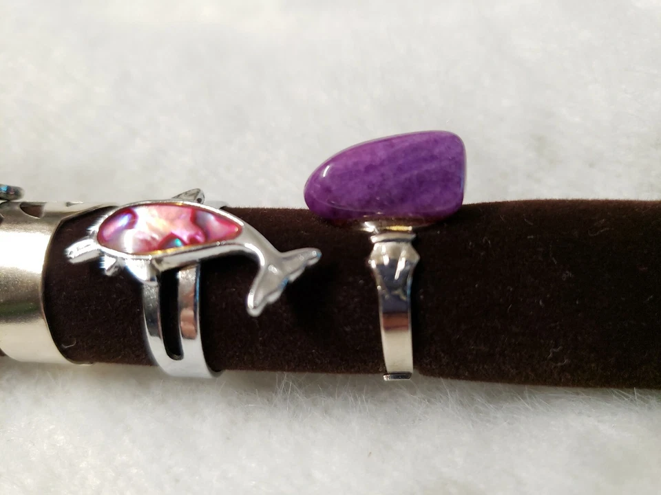 Girls/Teens Rings (Set Of 4) Beautiful Dolphin, Peace Sign & Purple Stone  - Image 3 of 4