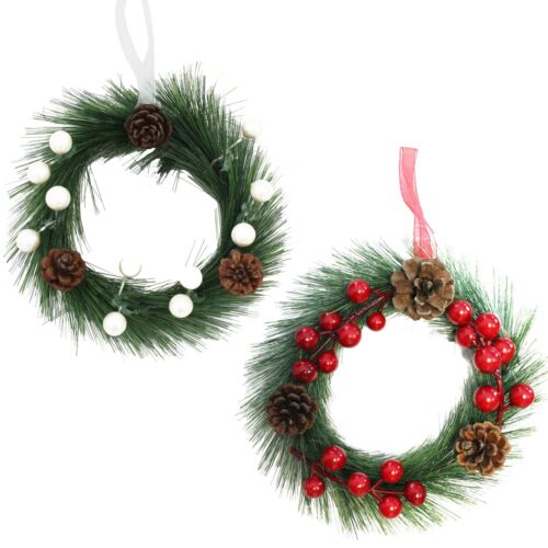 Christmas - 18cm Mini Hanging Door Wreath - Berries & Pine Cones - Choose Colour - Picture 1 of 3