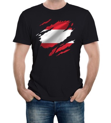 Torn Austria Flagge Herren T-Shirt Österreichisch Wien Land Nationalfußball