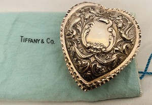 Very Rare Antique Tiffany & Co. Sterling Silver Heart Shaped Large Trinket Box