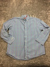 Izod Button Up Shirt Mens Size Large Blue Green Plaid Long Sleeve