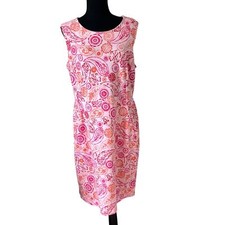 Land's End Women's Rayon Boho  Paisley Sheath Casual Dress Pink Size 16