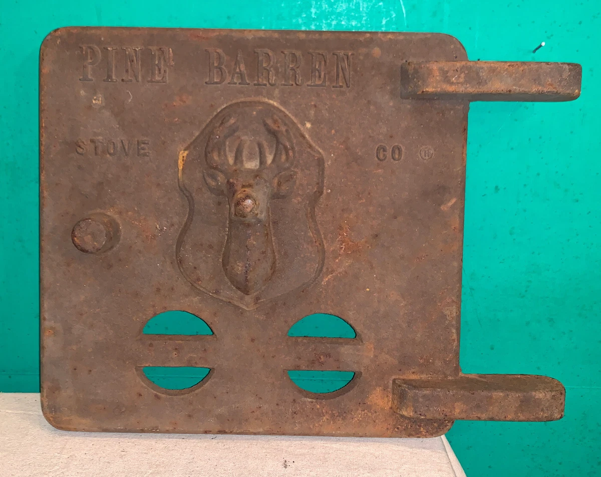 Antique Cast Iron Stove Door Deer Mount Motif Pine Barren Co. New Old Stock  | eBay