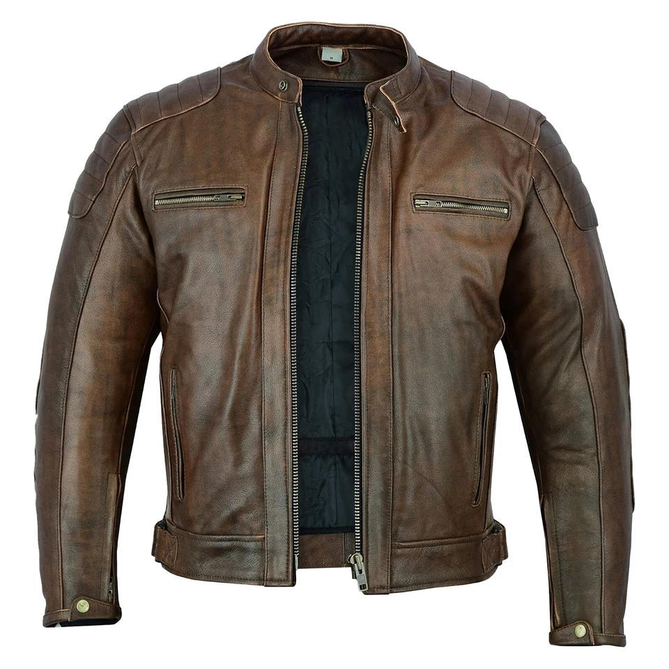 Chaqueta de cuero para motocicleta para hombre con armadura CE genuina protectora motociclista todas las tallas Foto 3 de 4