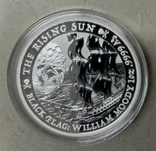 2022 Tuvalu Black Flag Rising Sun  1 oz .9999 silver BU in Capsule