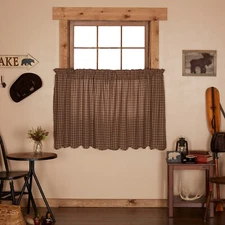 Prescott Plaid Tier Set 36" Long Cotton Country Farmhouse VHC Brands Brown Tan