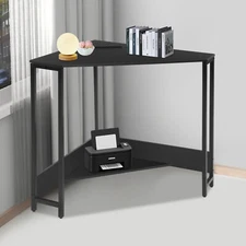 Corner Desk With Outlets Triangular Shaped Desk Home Office Lower Shelf Storage