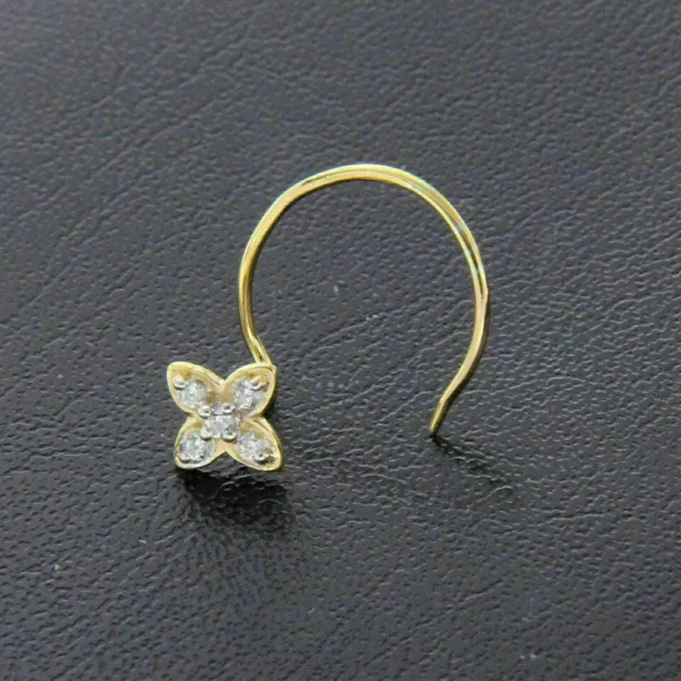 Anillo con pasador de nariz de diamante real de corte redondo enchapado en oro amarillo de 14 k Foto 4 de 4