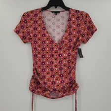 I.N.C. Women's Printed Surplice Side-Tie T-Shirt Medium