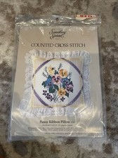 Something Special Counted Cross Stitch Pansy Ribbon Pillow 50118 12X12
