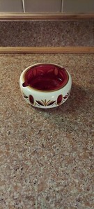 Vtg Czech Bohemian Cut to Clear Heavy Crystal Cranberry Ruby Milk glass Ashtray