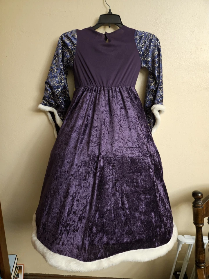 Elegante Vestido de Princesa Renascentista Tamanho 4~Roxo Dourado Veludo Vestido de Pele Sintética para Meninas - Imagem 2 de 4
