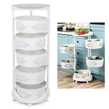 Kitchen Storage Cart+Rotating Basket Vegetable Rack Multi-Layer Storage Shelves