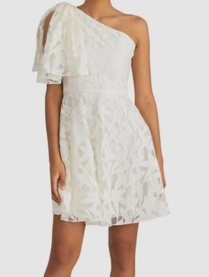 $600 Shoshanna Women's Ivory Leighton Asymmetric One-Shoulder Mini Dress Size 8