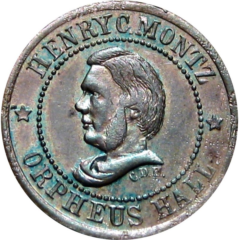 1863 New York City Civil War Token Henry Montz Orpheus Hall