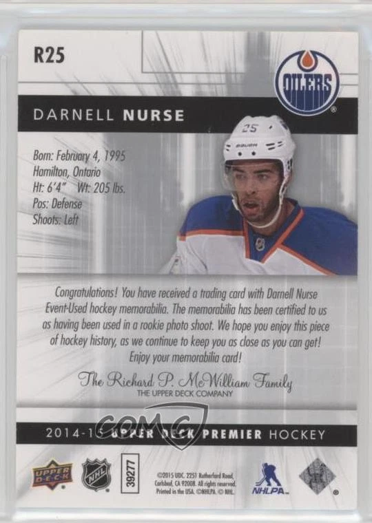 2014 Premier Rookie Inserts Spectrum Silver Jerseys /125 Darnell Nurse #R25 RC - Image 2 of 2