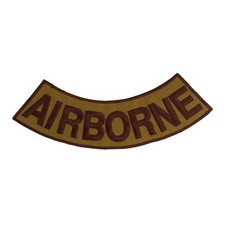 AIRBORNE Rocker Patch - 10.5" x 2.5" Large Coyote Tan & Brown Biker Veteran DIY