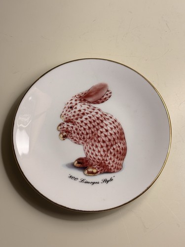 Vintage Herend Red Bunny Rabbit Email De Limoge Plate~ I. Godinger 5.75"