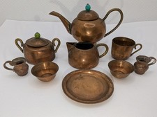 Dollhouse Miniature Copper Tea Set / Dishes 11 Items Total. Old Vintage, China.
