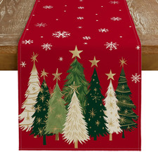 Christmas Table Runner 13x72 Inch, Xmas Trees Snowflakes Winter Holiday