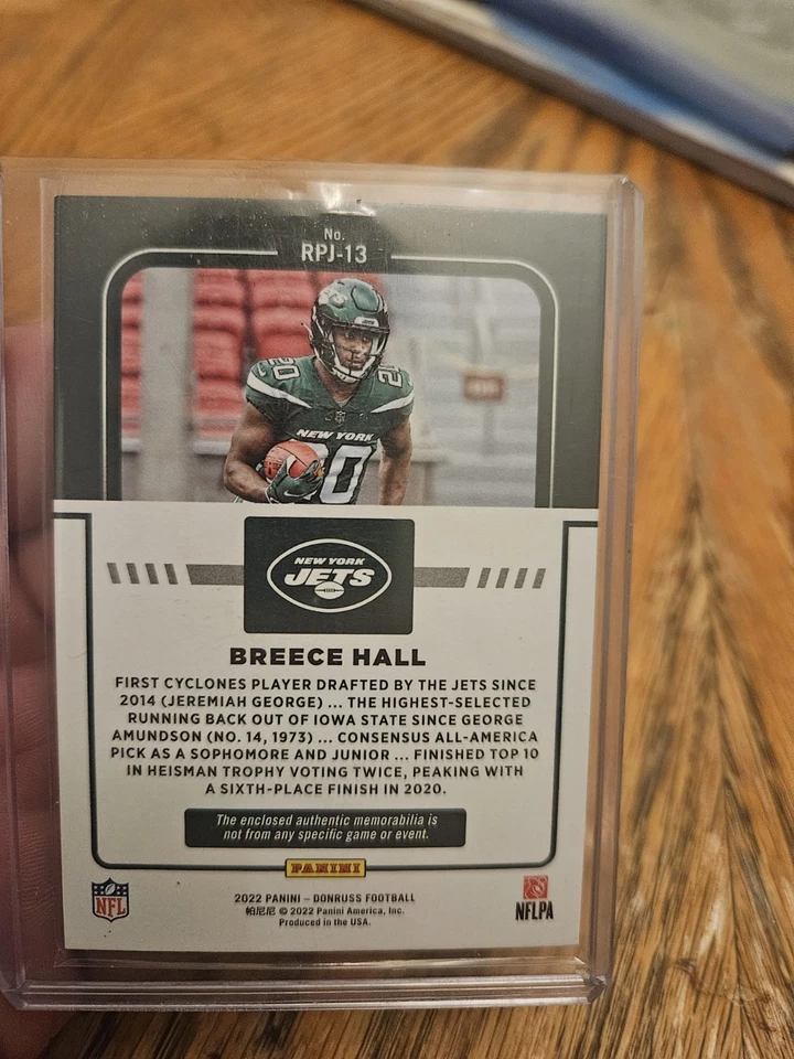 2022 Panini Donruss - Rookie Phenom Jerseys Breece Hall #RPJ-13 (MEM, RC) - Image 2 of 4
