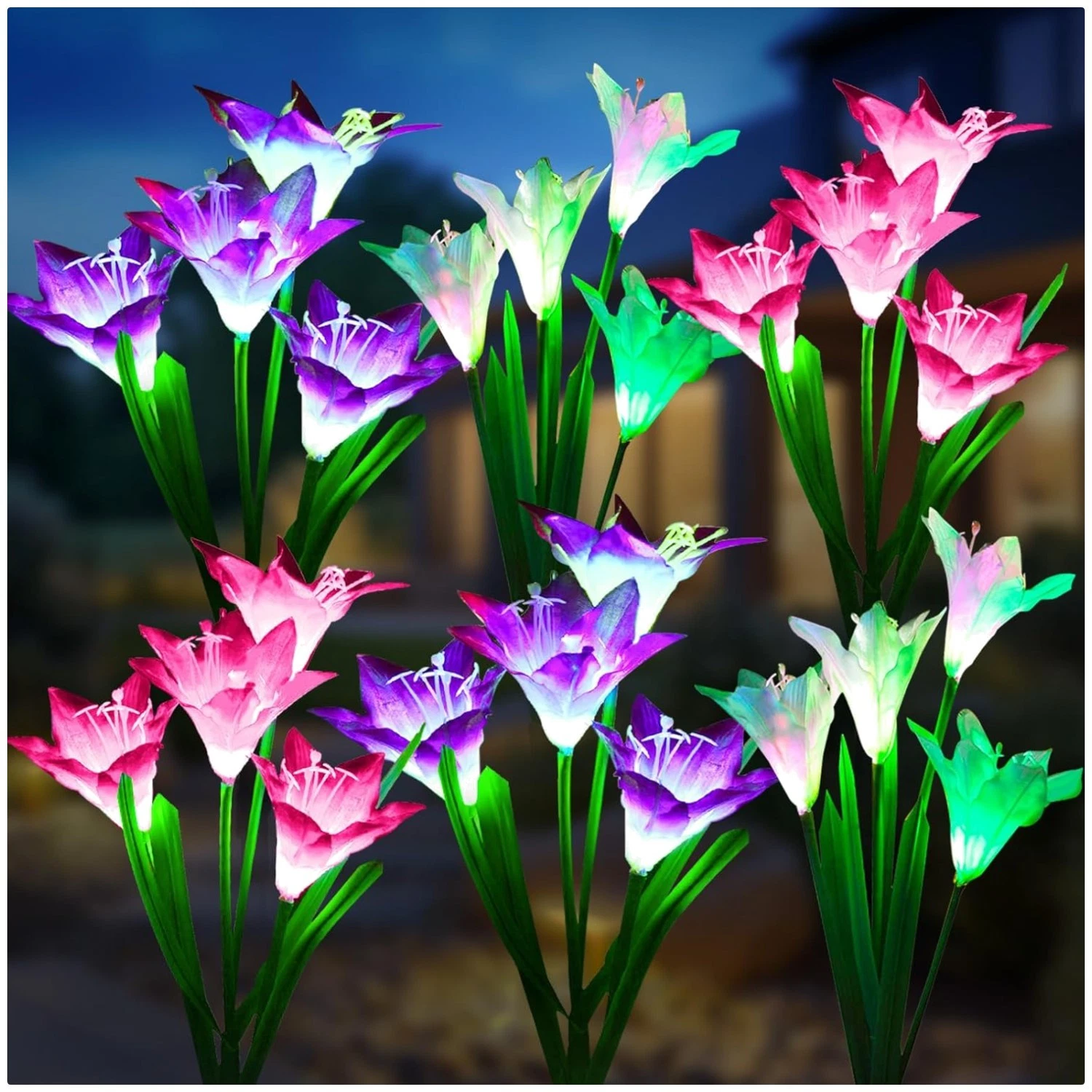 Waterproof Solar Lights - 6 Pack Outdoor Bigger Lily Flowers