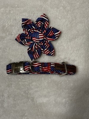 Unique Style Paws Patriotic Small Puppy/Dog/Kitten/Cat Collar with flower
