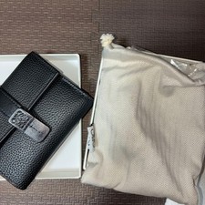 Loewe Anagram Vertical Leather Logo Tri-fold Wallet Black w/Box Authentic