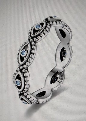 9 Augen Sterling Silber 925 Ring blaue Zirkonia Steine Schutz Glücksbringer Neu
