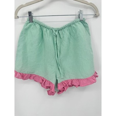 Dora Larsen Ruffle Shorts Women US 4 Mint Green Pink Linen Loungewear