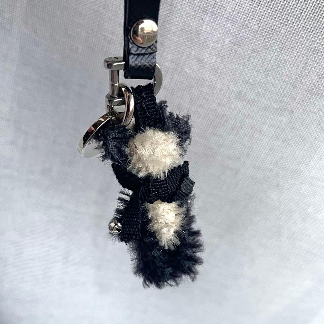 Prada Fur Animal Motif Keychain Charm Black & White Leather Strap Used thumbnail 4