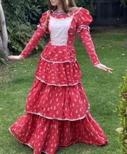 Vintage 70s handmade S cotton maxi dress floral Prairie Gunne Sax Vibe Ruffles