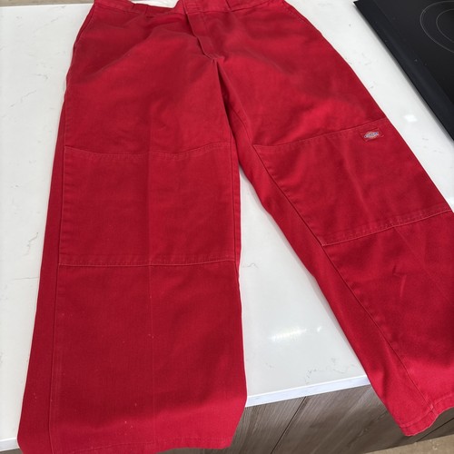 Dickies Mens 38x32 Double Knee Wide Leg Mechanic Pants Red Big Man Work - Picture 3 of 13