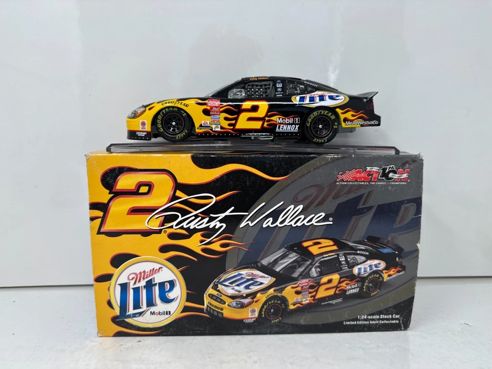 Acción Nascar #2 Rusty Wallace Miller Lite Negro 2002 Ford Taurus 1:24 Diecast Foto 2 de 4